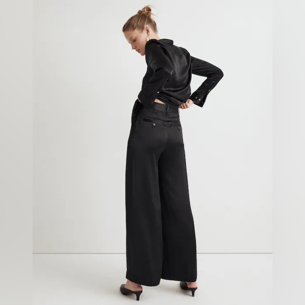 NEW Madewell The Harlow Wide Leg Pant in Satin Size 00 True Black $108 Sold Out - Picture 12 of 14